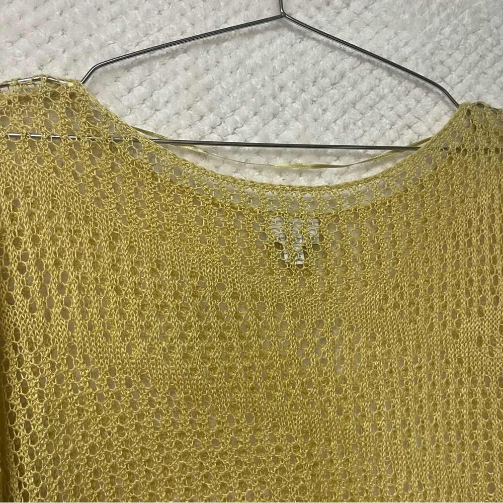 Holistia 100% Linen Knot Short Sleeve Round Neck Yellow Sweater Coastal Sz Small - Picture 5 of 8
